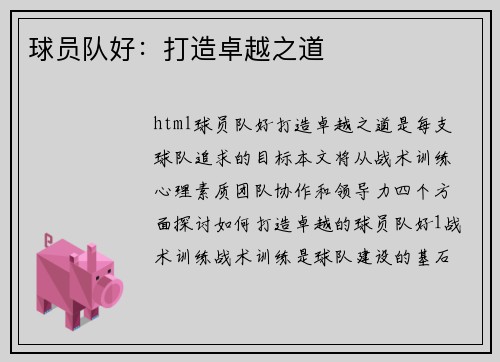 球员队好：打造卓越之道